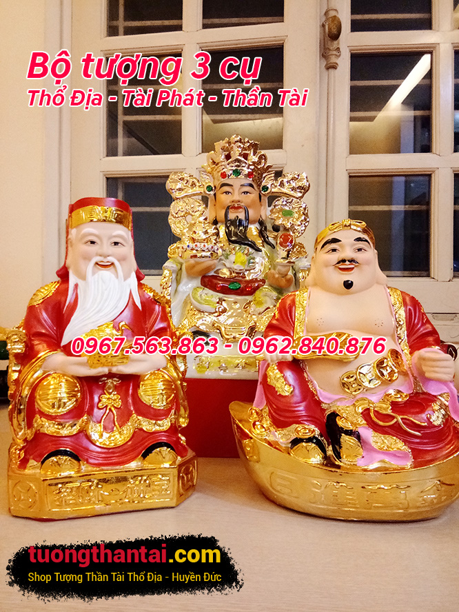 Bộ 3 cụ tượng Thổ Địa - Thần Phát - Thần Tài