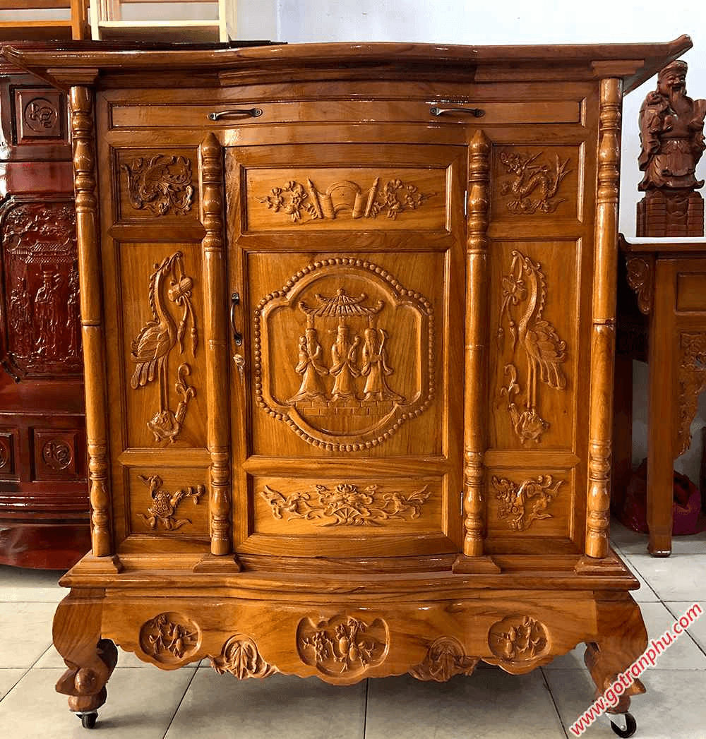 Mẫu tủ thờ chạm Tam đa