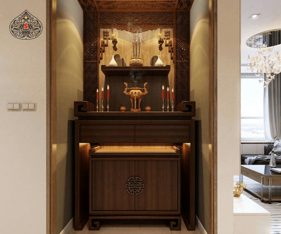 Tủ thờ gia tiên nhỏ, đẹp cho chung cư